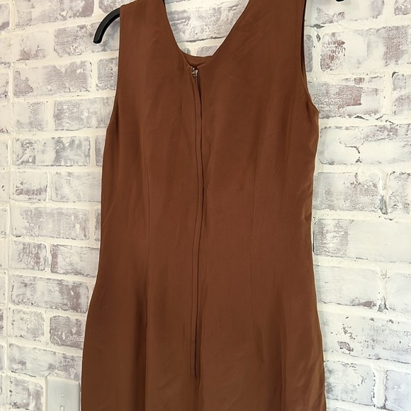 Vintage PATRICK 100% Silk Maxi Dress Brown Button Up Slit Women’s Size 10 - Picture 7 of 11